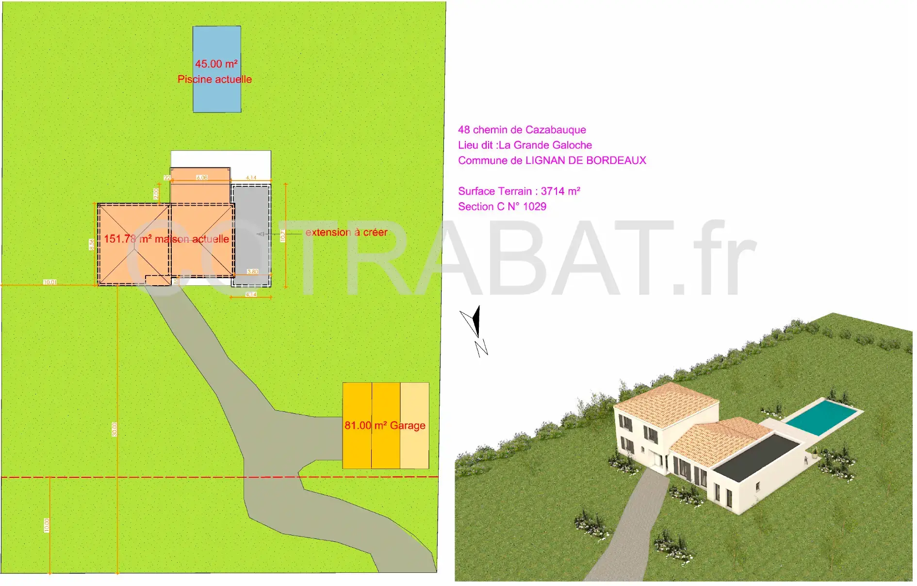 Plan 3D extension maison Lignan