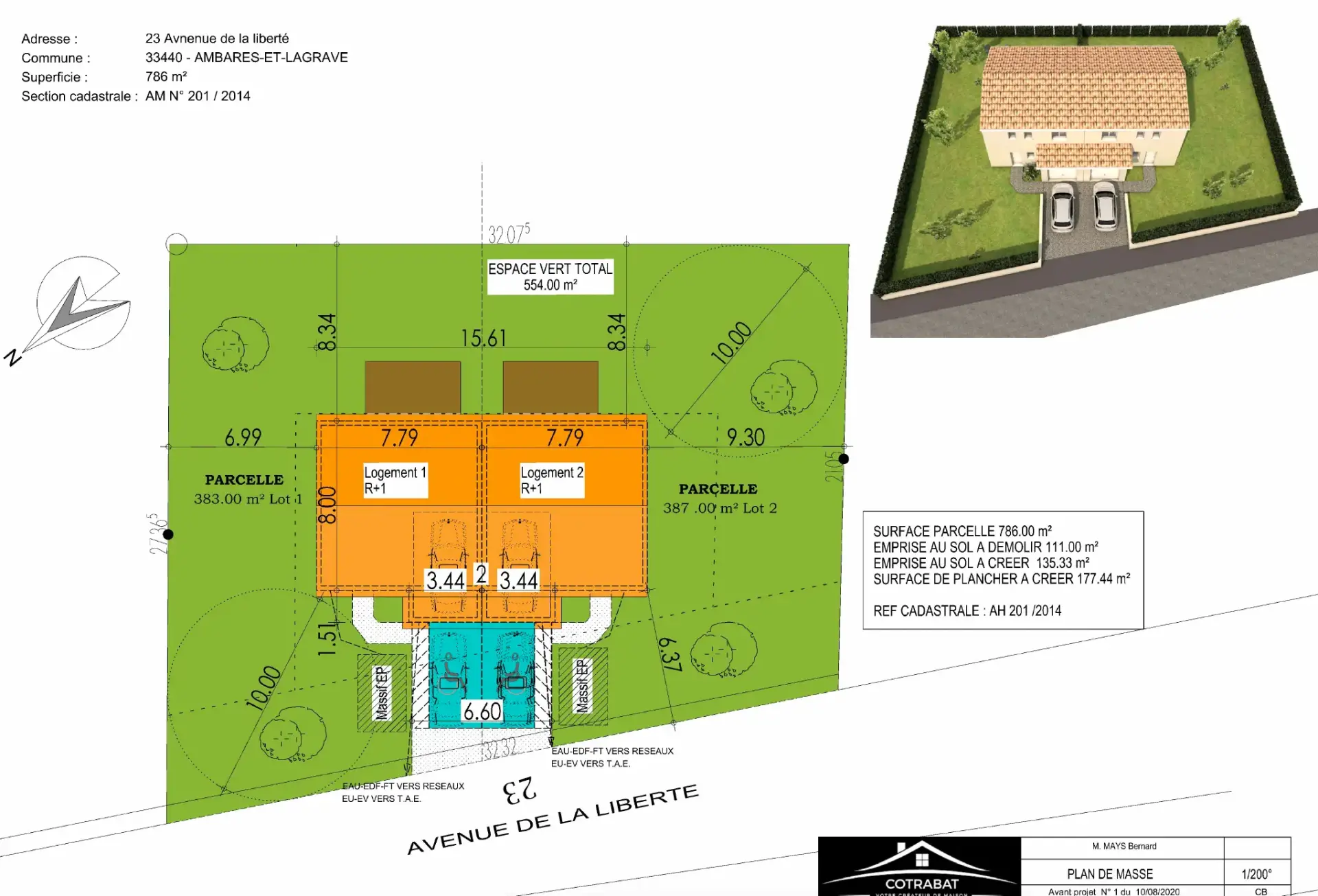 Plan 3D maison double Ambares